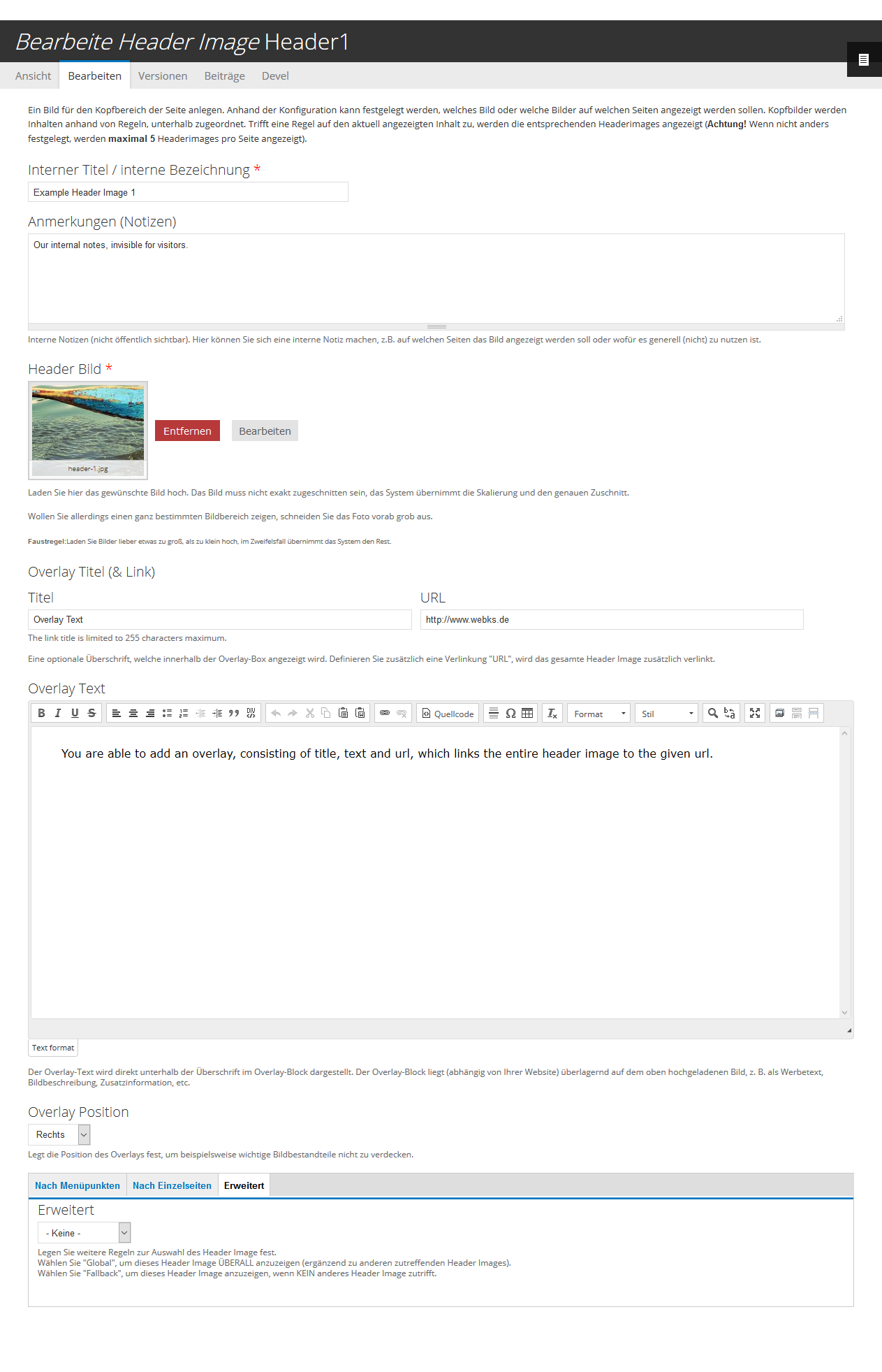 Drupal CMS DROWL Header Slides Verwaltung Drupal CMS DROWL Header Slides Verwaltung