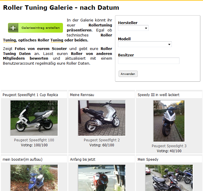 Umsetzung einer Galerie in Drupal als Bestandteil einer Unternehmenswebsite. Umgesetzt von DROWL.de Screenshot TopScoots.com Rollergalerie Drupal CMS Galerie