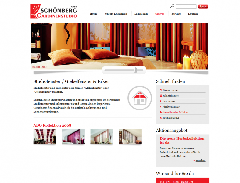 Umfangreiche Rollergalerie, umgesetzt mit dem CMS Drupal. Dateiupload direkt durch Benutzer. Screenshot Gardinenstudio Drupal CMS Galerie