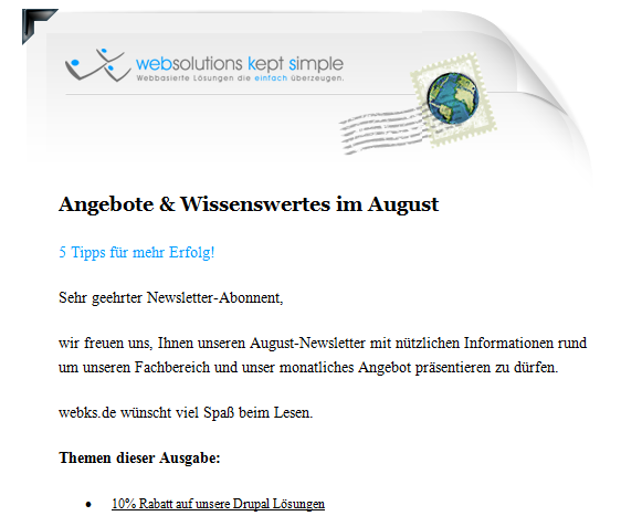 HTML Newsletter mit Standard Designvorlage websolutions kept simple HTML Newsletter mit Standard Designvorlage websolutions kept simple