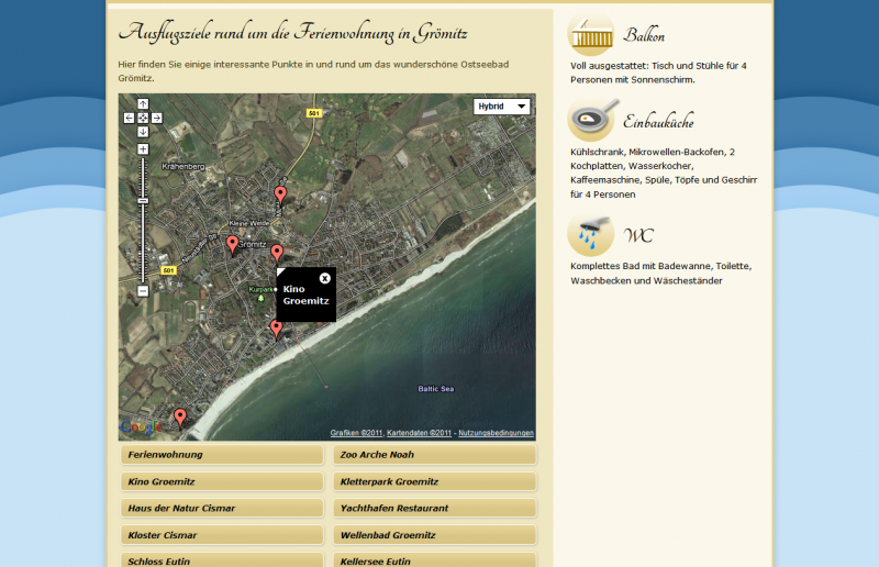 Einbindung von GEO-Daten zur Darstellung von Ausflugszielen im Grömitz, umgesetzt von DROWL im CMS Drupal. Drupal GEO-Tagging Entwickler Drupal Agentur Maps