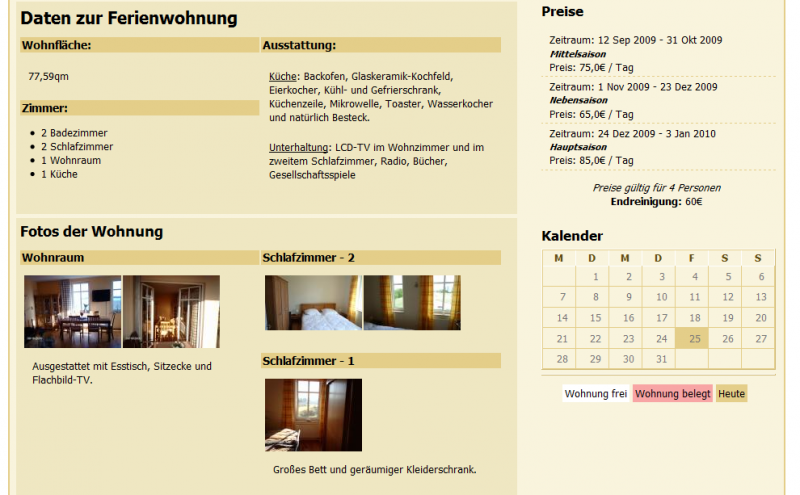 Das Event Paket im Einsatz zur Darstellung und Buchung der Belegung einer Ferienwohnung Das Event Paket im Einsatz zur Darstellung und Buchung der Belegung einer Ferienwohnung