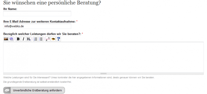 Einfaches Kontaktformular zur schnellen Kontaktaufnahme. Drupal Webdesgin Formulare