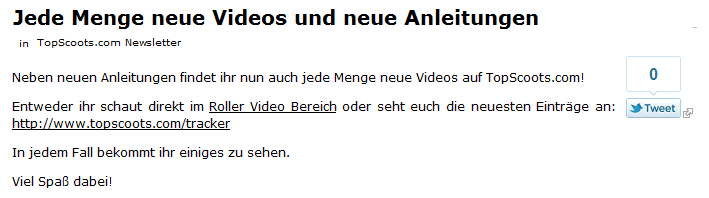 Einbindung eines Tweet-Buttons mit Zähler in einem Drupal Inhalt Tweet-Button Einbindung in Drupal CMS Beitrag