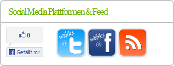 Integration eines Facebook Like-Buttons sowie Verknüpfungen zu Profilen auf sozialen Netzwerken Social Media Share Buttons